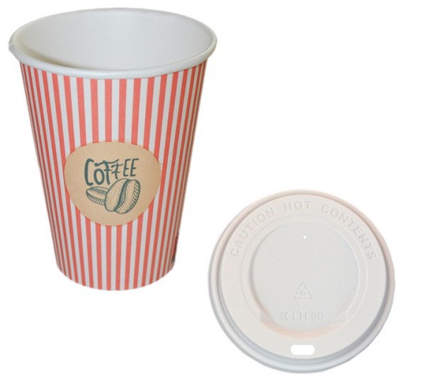 B2 Sparset Kaffeebecher aus Pappe 300ml mit Motiv "Kaffeebohnen"+Plastikdeckel