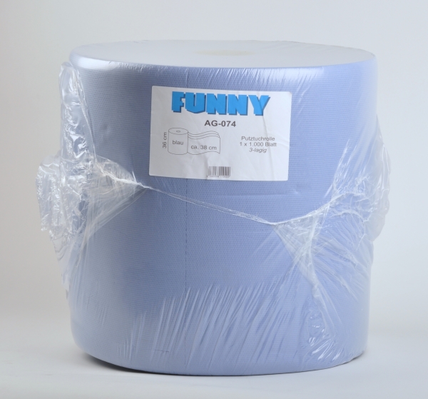 Industriepapierrollen 3-lagig, 36x38cm, 1000 Blatt, blau (Zellst.) (88074: 800 Blatt, Perforationslä
