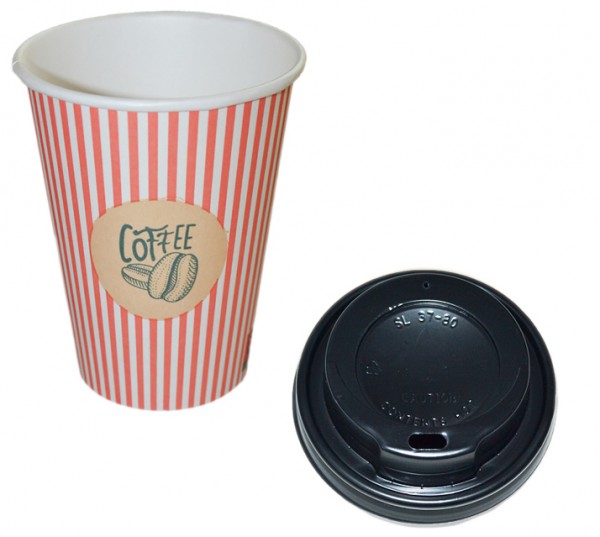 B1 Sparset Kaffeebecher aus Pappe 300ml mit Motiv "Kaffeebohnen"+Plastikdeckel