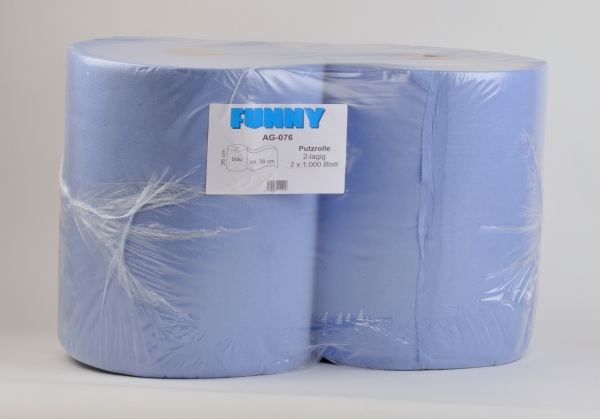 Industriepapierrollen 2-lagig, 36x34cm, 1000 Blatt, blau (Zellstoff) - 2 Rollen AG-076/ST-88076